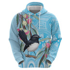 Willie wagtail Australia Zip Hoodie Eucalyptus Blossoms Aboriginal Art - Aussie Hoodie