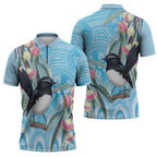 Willie wagtail Australia Zipper Polo Shirt Eucalyptus Blossoms Aboriginal Art - Aussie Hoodie
