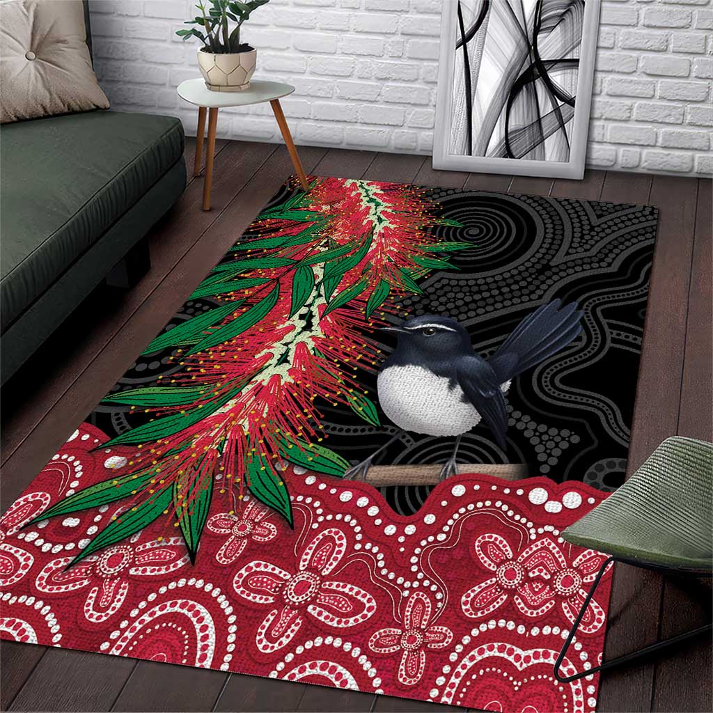 Willie wagtail Australia Area Rug Aussie Bottlebrushes Aboriginal Art - Aussie Hoodie