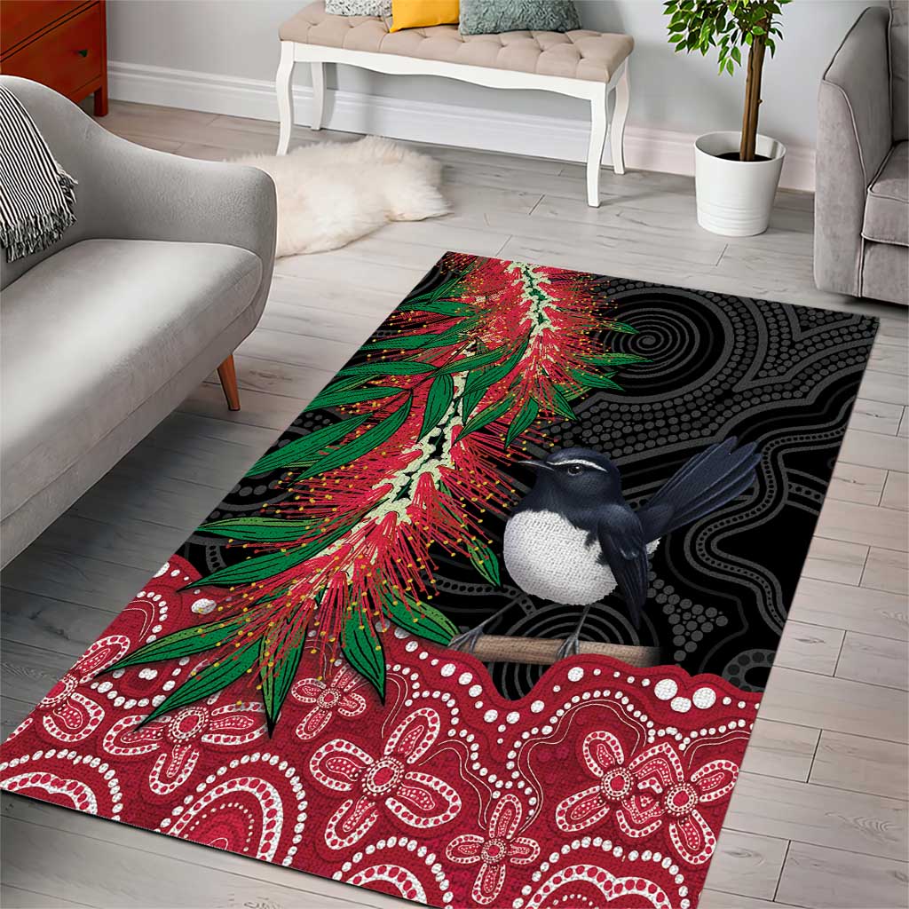 Willie wagtail Australia Area Rug Aussie Bottlebrushes Aboriginal Art - Aussie Hoodie
