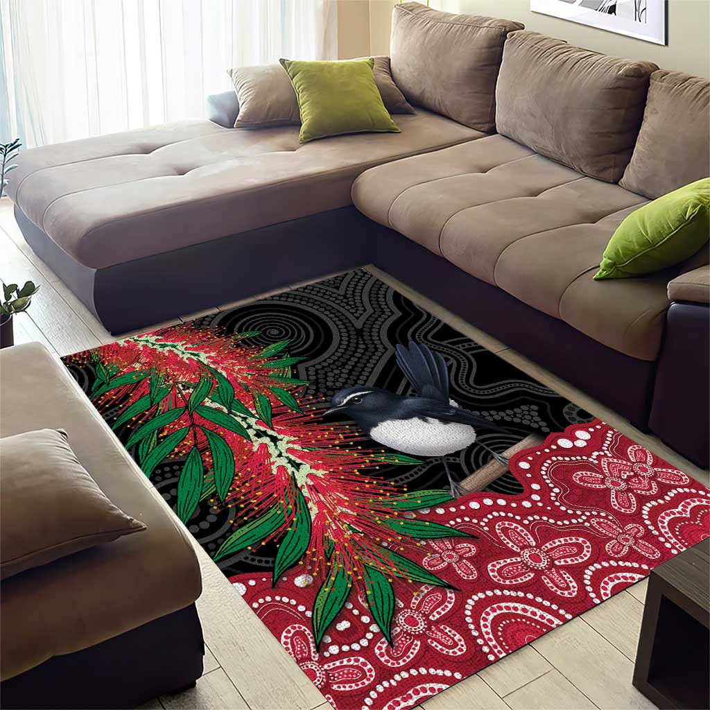 Willie wagtail Australia Area Rug Aussie Bottlebrushes Aboriginal Art - Aussie Hoodie