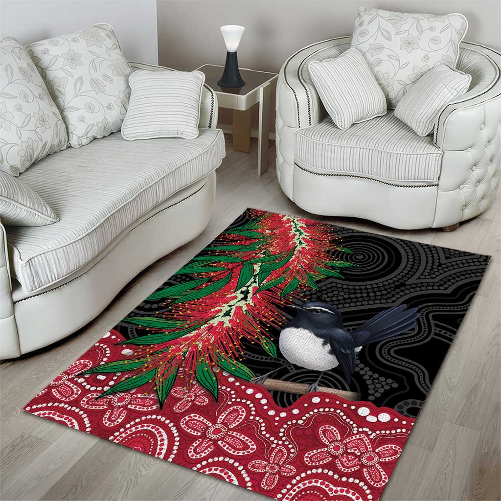 Willie wagtail Australia Area Rug Aussie Bottlebrushes Aboriginal Art - Aussie Hoodie