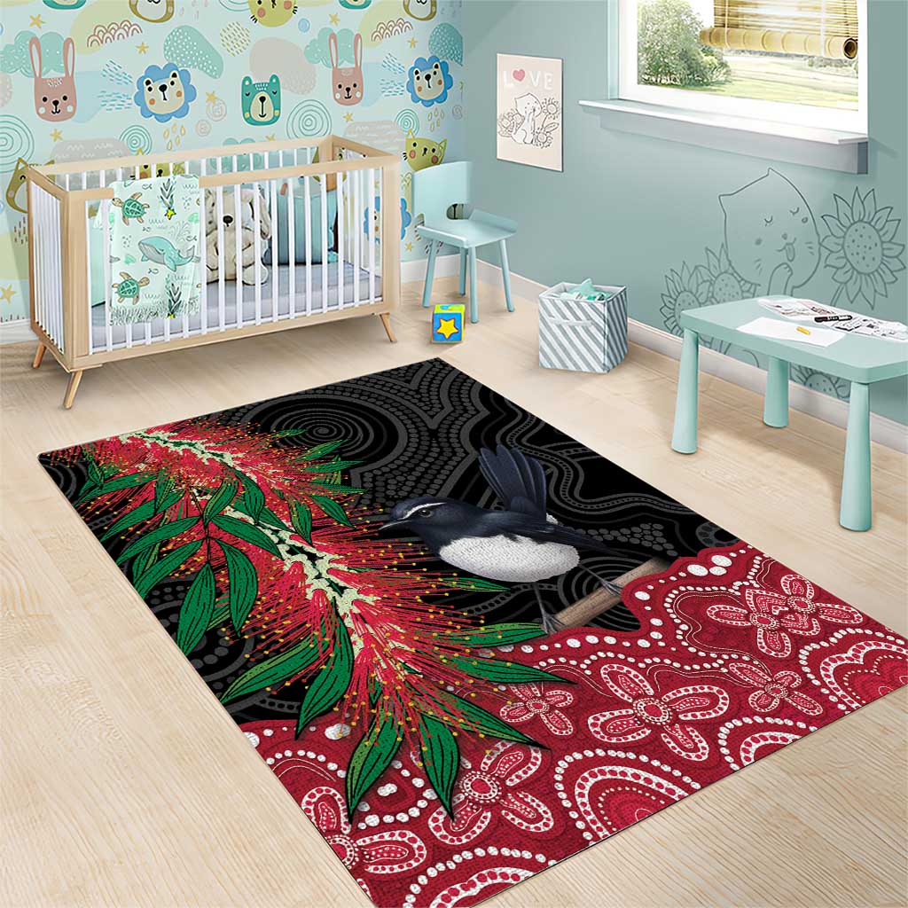 Willie wagtail Australia Area Rug Aussie Bottlebrushes Aboriginal Art - Aussie Hoodie