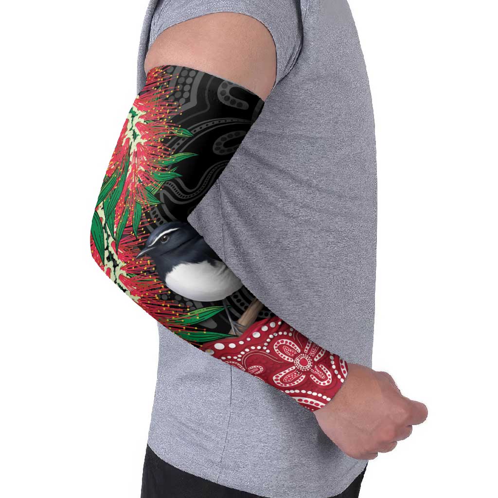 Willie wagtail Australia Arm Sleeves Aussie Bottlebrushes Aboriginal Art - Aussie Hoodie