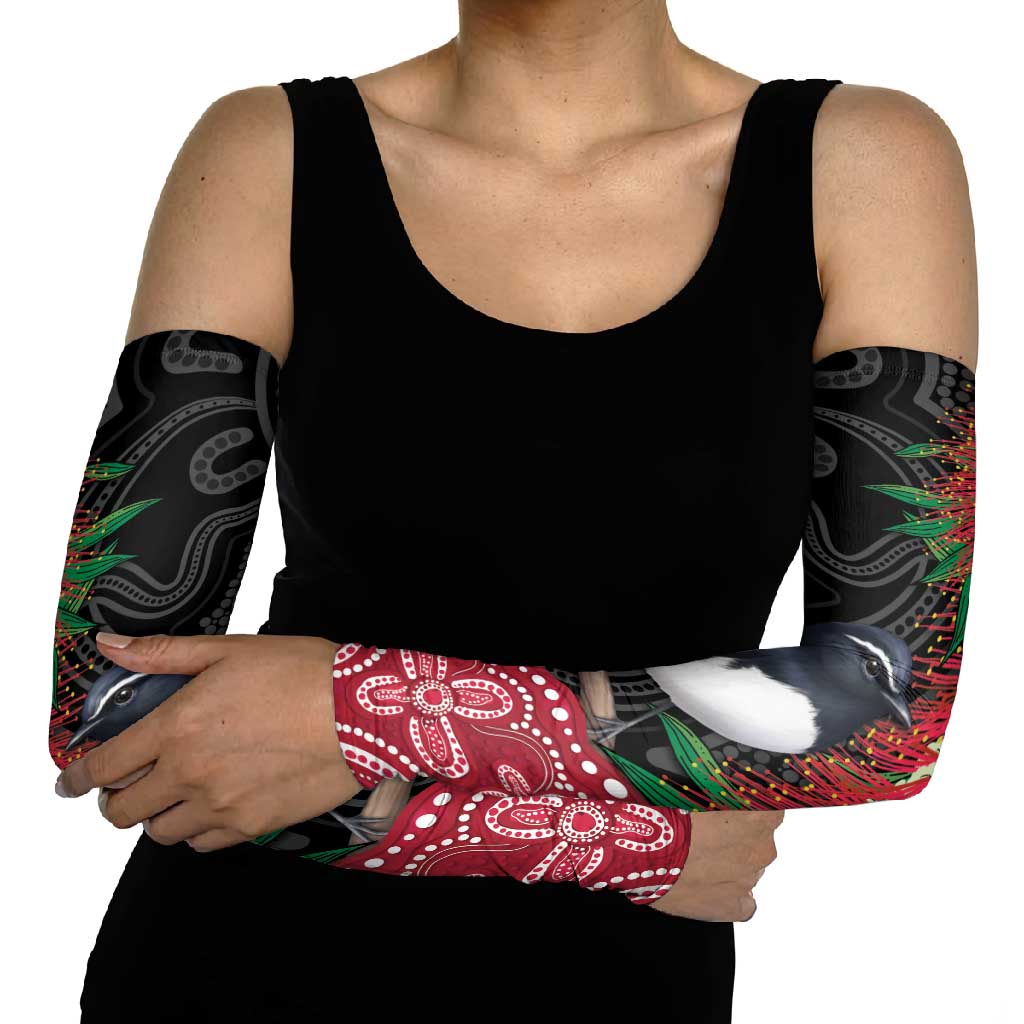 Willie wagtail Australia Arm Sleeves Aussie Bottlebrushes Aboriginal Art - Aussie Hoodie