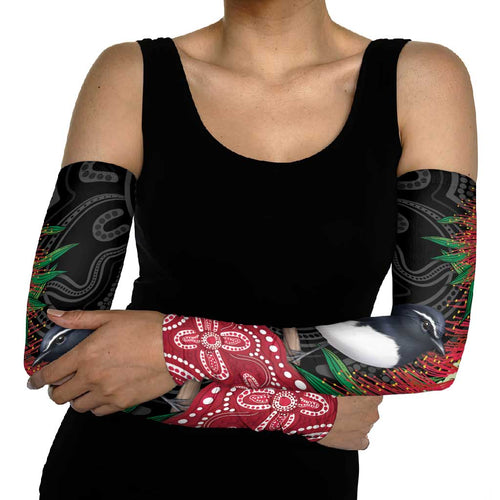 Willie wagtail Australia Arm Sleeves Aussie Bottlebrushes Aboriginal Art - Aussie Hoodie
