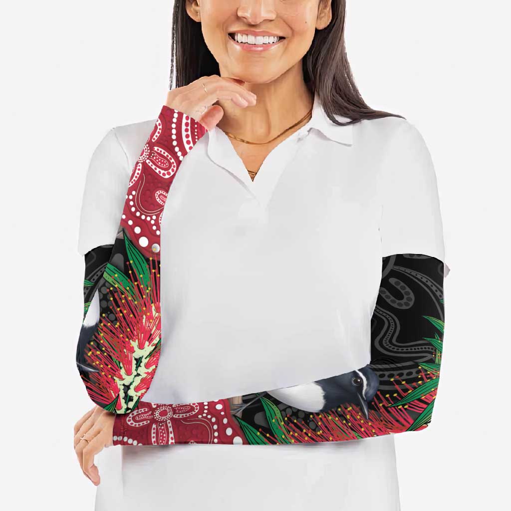 Willie wagtail Australia Arm Sleeves Aussie Bottlebrushes Aboriginal Art - Aussie Hoodie