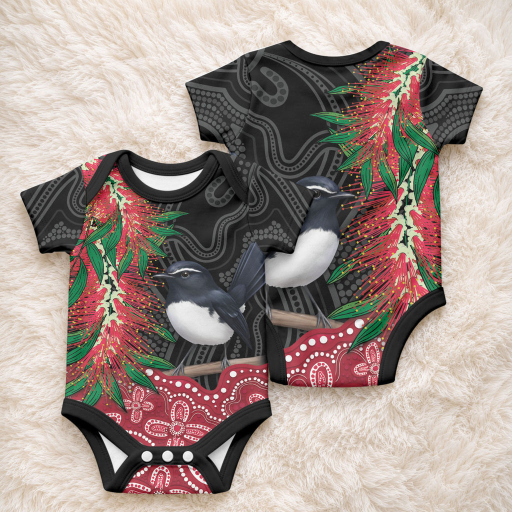 Willie wagtail Australia Baby Onesie Aussie Bottlebrushes Aboriginal Art