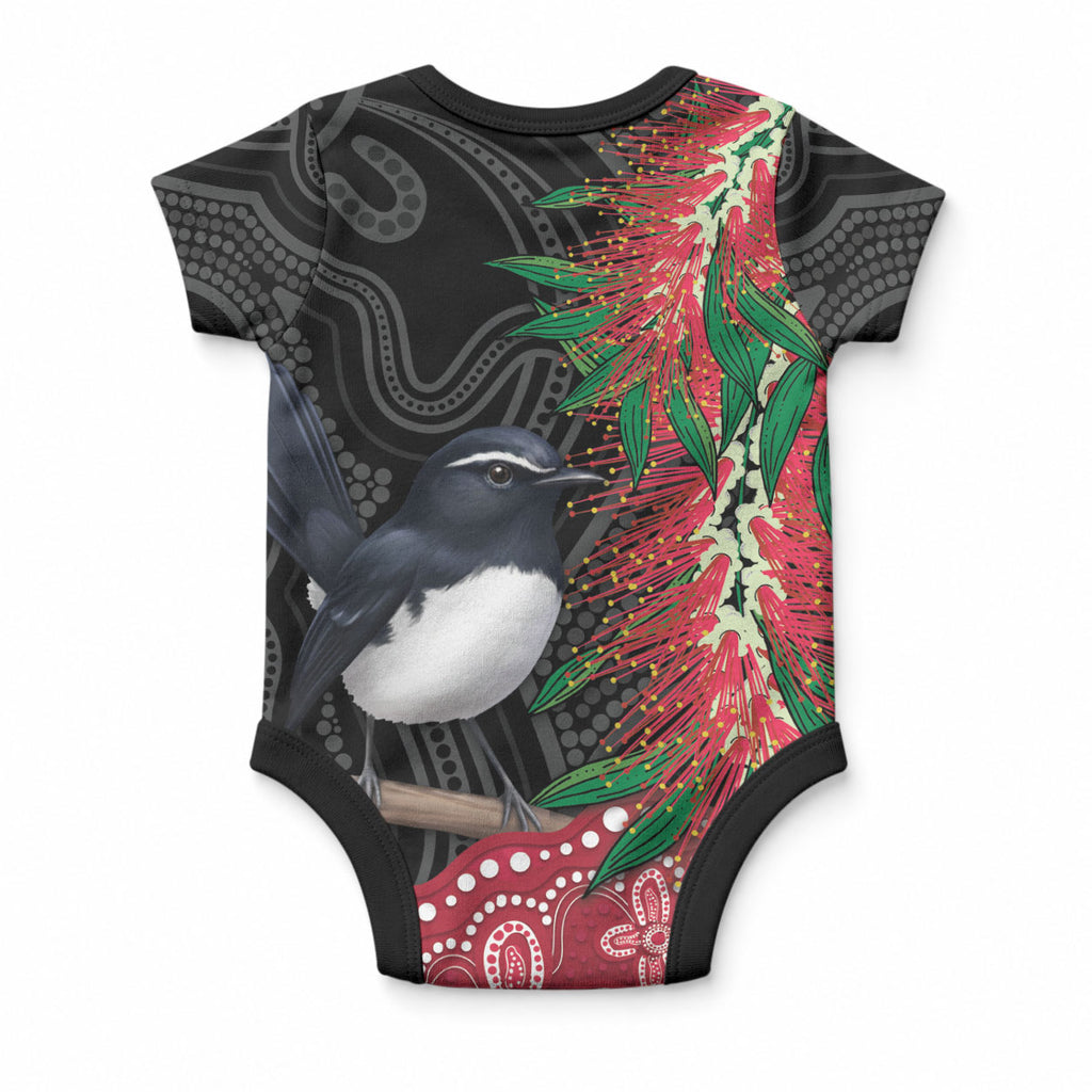 Willie wagtail Australia Baby Onesie Aussie Bottlebrushes Aboriginal Art