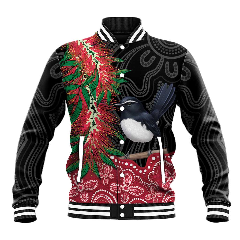 Willie wagtail Australia Baseball Jacket Aussie Bottlebrushes Aboriginal Art - Aussie Hoodie