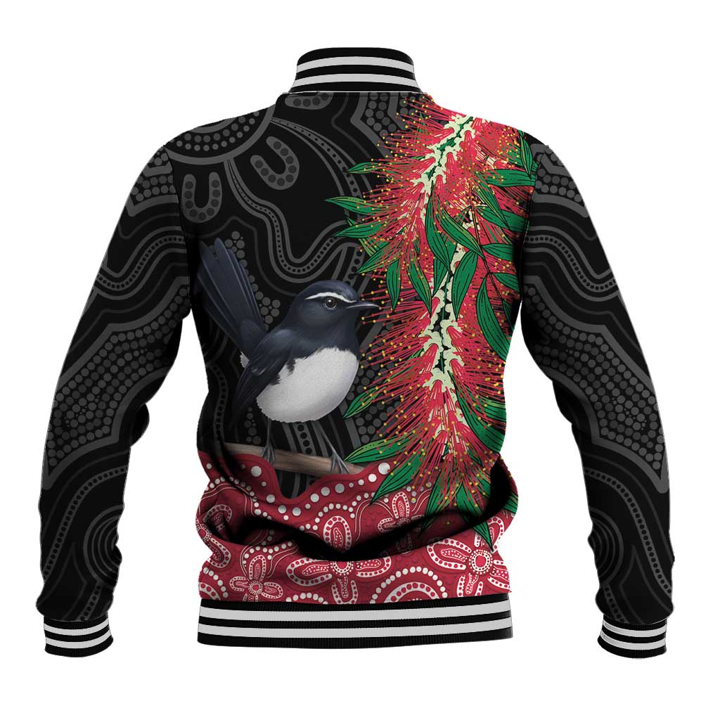 Willie wagtail Australia Baseball Jacket Aussie Bottlebrushes Aboriginal Art - Aussie Hoodie