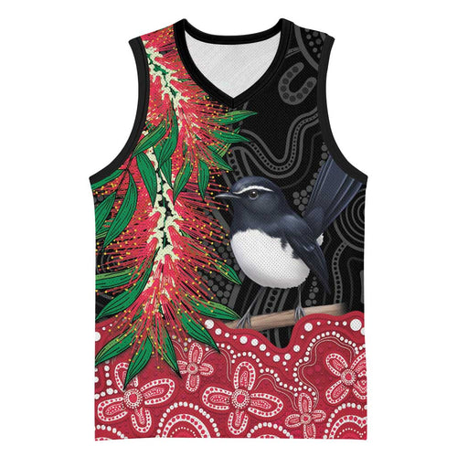 Willie wagtail Australia Basketball Jersey Aussie Bottlebrushes Aboriginal Art - Aussie Hoodie