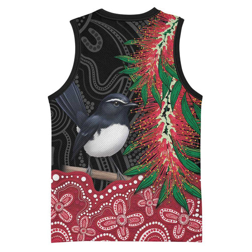 Willie wagtail Australia Basketball Jersey Aussie Bottlebrushes Aboriginal Art - Aussie Hoodie