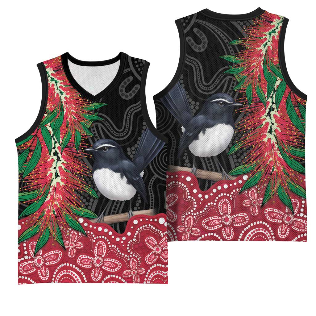 Willie wagtail Australia Basketball Jersey Aussie Bottlebrushes Aboriginal Art - Aussie Hoodie