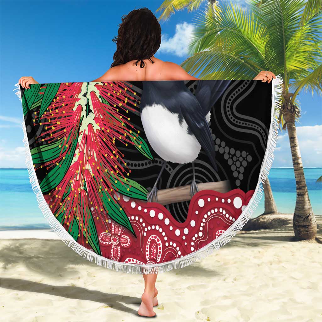 Willie wagtail Australia Beach Blanket Aussie Bottlebrushes Aboriginal Art - Aussie Hoodie