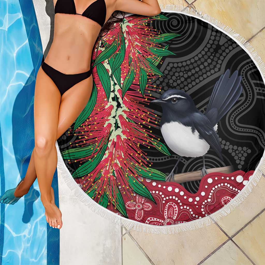 Willie wagtail Australia Beach Blanket Aussie Bottlebrushes Aboriginal Art - Aussie Hoodie