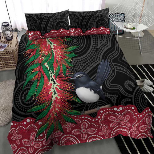 Willie wagtail Australia Bedding Set Aussie Bottlebrushes Aboriginal Art - Aussie Hoodie
