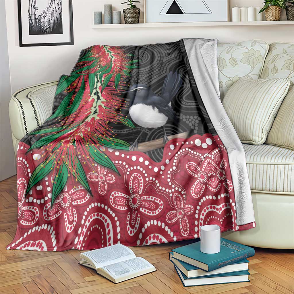 Willie wagtail Australia Blanket Aussie Bottlebrushes Aboriginal Art - Aussie Hoodie