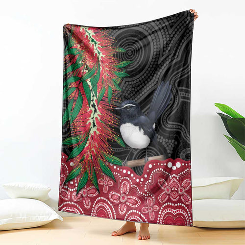 Willie wagtail Australia Blanket Aussie Bottlebrushes Aboriginal Art - Aussie Hoodie