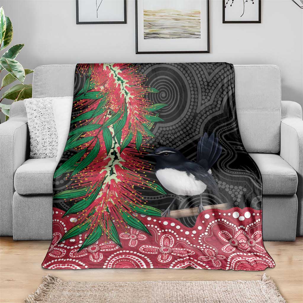 Willie wagtail Australia Blanket Aussie Bottlebrushes Aboriginal Art - Aussie Hoodie