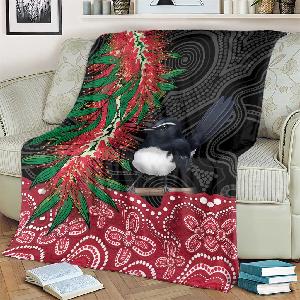 Willie wagtail Australia Blanket Aussie Bottlebrushes Aboriginal Art - Aussie Hoodie