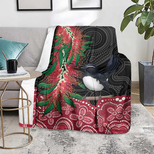 Willie wagtail Australia Blanket Aussie Bottlebrushes Aboriginal Art - Aussie Hoodie