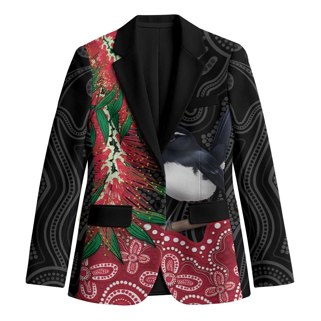 Willie wagtail Australia Blazer Aussie Bottlebrushes Aboriginal Art - Aussie Hoodie