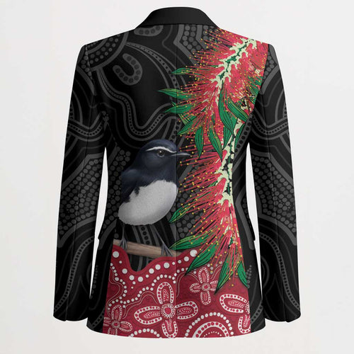 Willie wagtail Australia Blazer Aussie Bottlebrushes Aboriginal Art - Aussie Hoodie