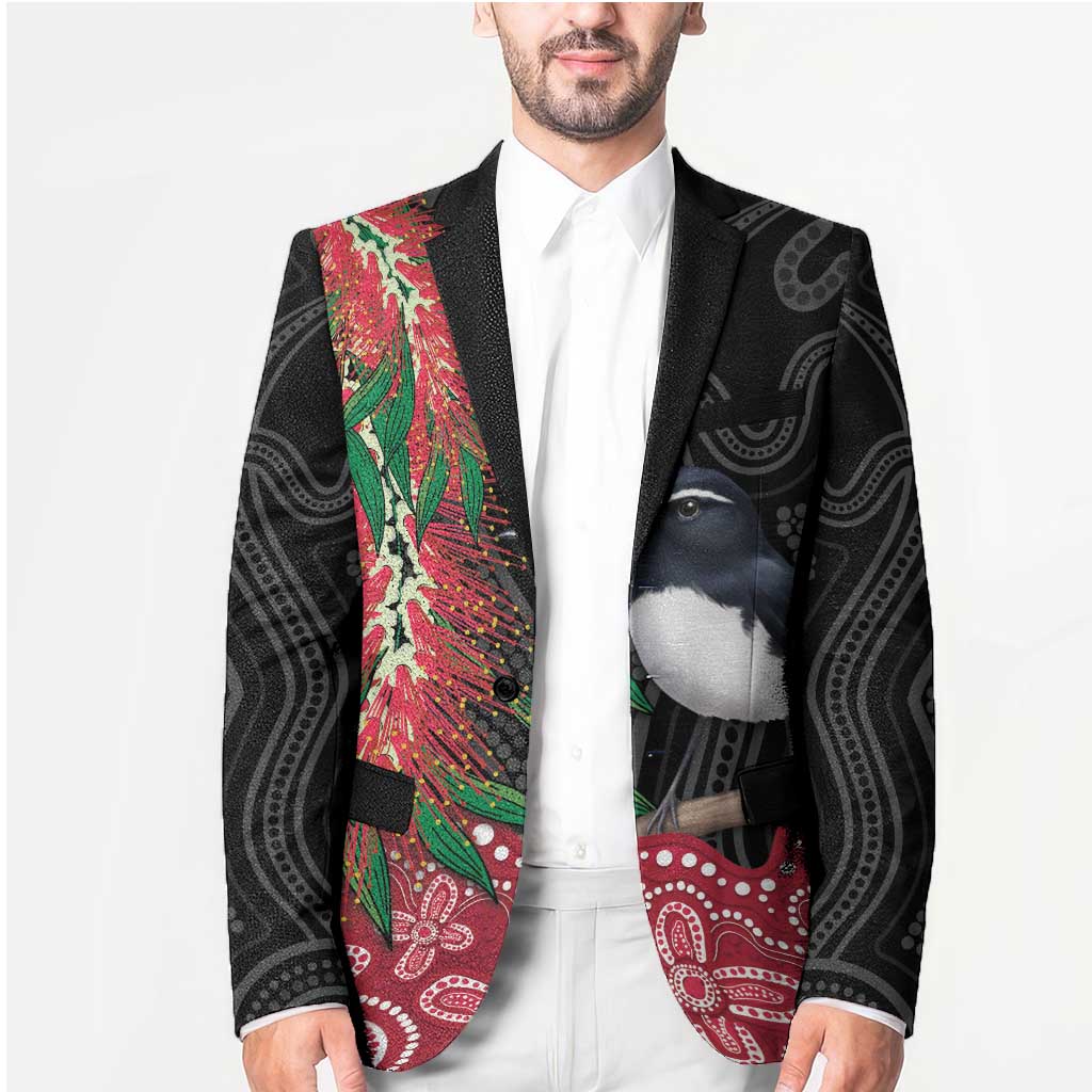 Willie wagtail Australia Blazer Aussie Bottlebrushes Aboriginal Art - Aussie Hoodie