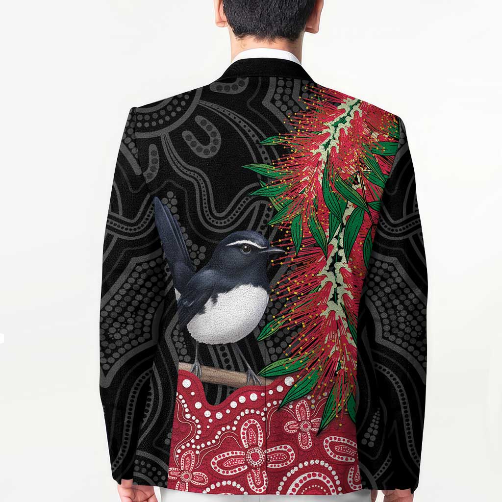 Willie wagtail Australia Blazer Aussie Bottlebrushes Aboriginal Art - Aussie Hoodie