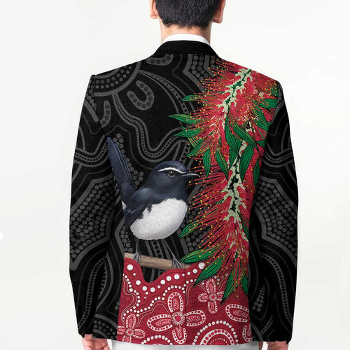 Willie wagtail Australia Blazer Aussie Bottlebrushes Aboriginal Art - Aussie Hoodie