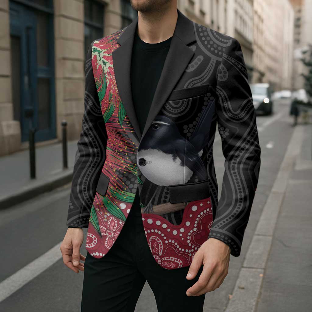 Willie wagtail Australia Blazer Aussie Bottlebrushes Aboriginal Art - Aussie Hoodie