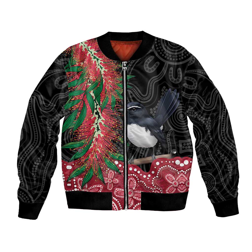 Willie wagtail Australia Bomber Jacket Aussie Bottlebrushes Aboriginal Art - Aussie Hoodie