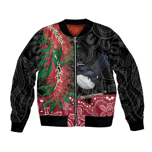 Willie wagtail Australia Bomber Jacket Aussie Bottlebrushes Aboriginal Art - Aussie Hoodie