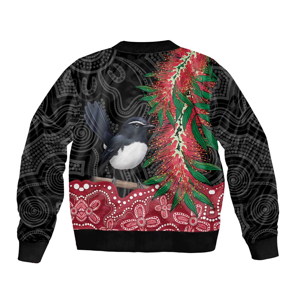 Willie wagtail Australia Bomber Jacket Aussie Bottlebrushes Aboriginal Art - Aussie Hoodie