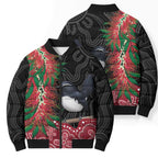 Willie wagtail Australia Bomber Puffer Jacket Aussie Bottlebrushes Aboriginal Art - Aussie Hoodie