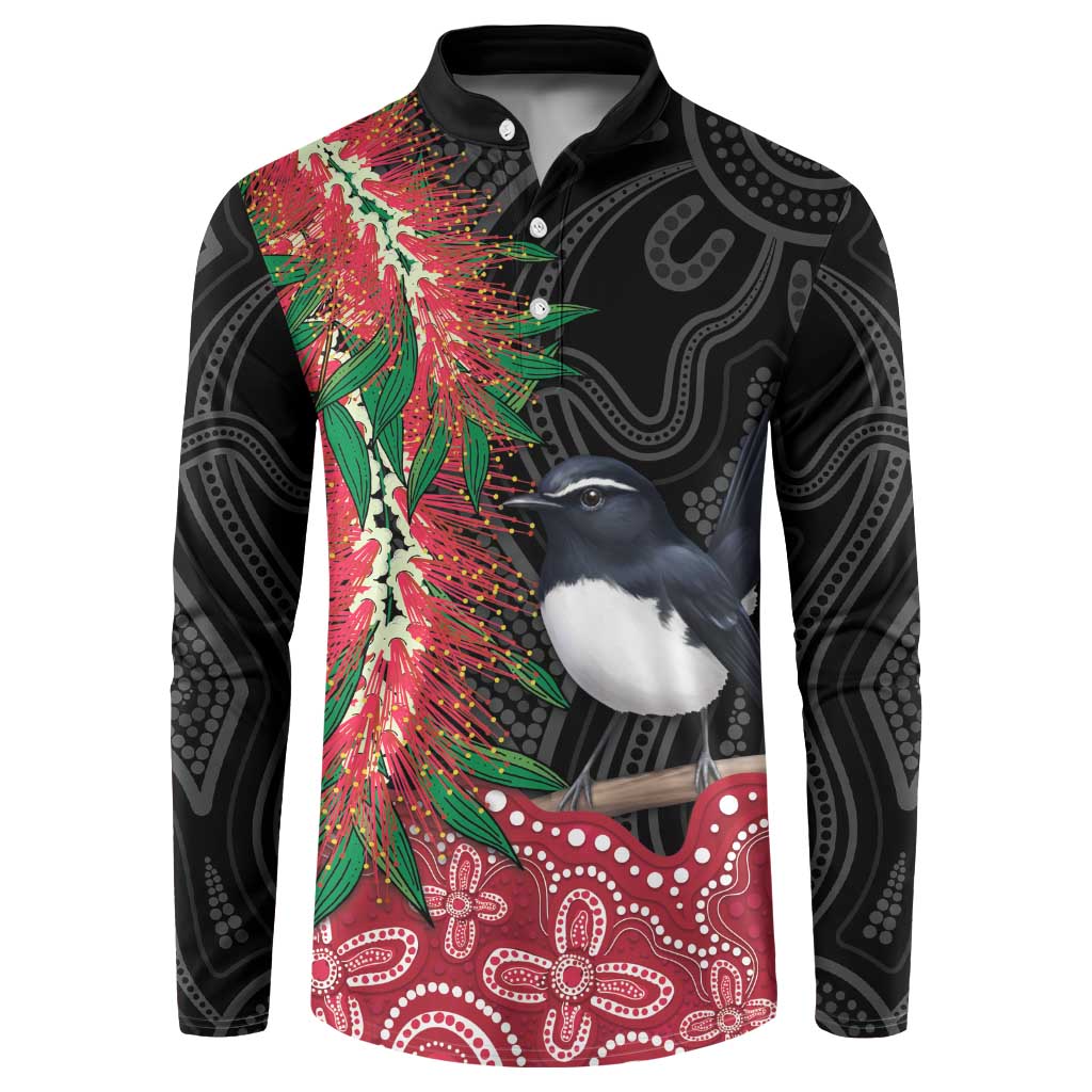 Willie wagtail Australia Button Sweatshirt Aussie Bottlebrushes Aboriginal Art - Aussie Hoodie