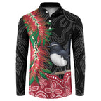 Willie wagtail Australia Button Sweatshirt Aussie Bottlebrushes Aboriginal Art - Aussie Hoodie