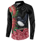 Willie wagtail Australia Button Sweatshirt Aussie Bottlebrushes Aboriginal Art - Aussie Hoodie