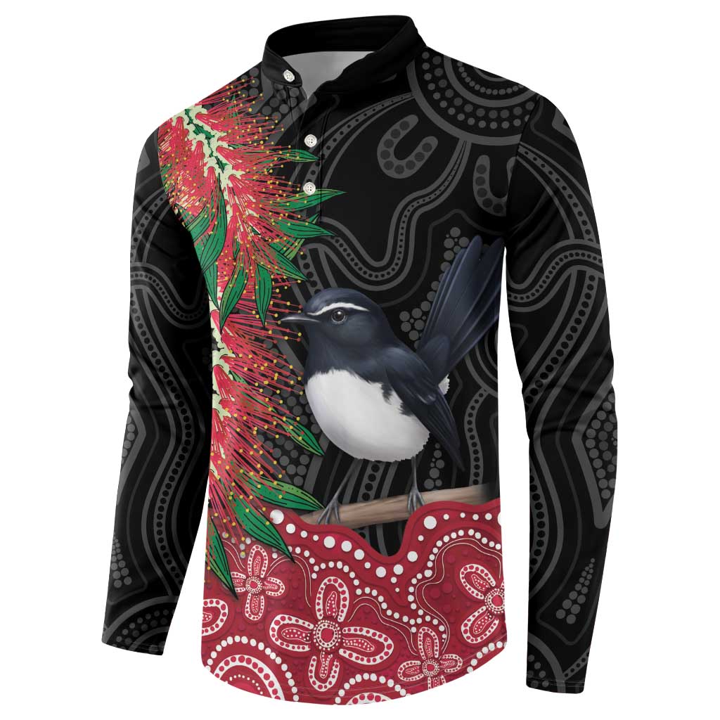 Willie wagtail Australia Button Sweatshirt Aussie Bottlebrushes Aboriginal Art - Aussie Hoodie