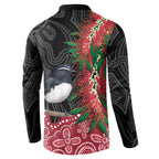 Willie wagtail Australia Button Sweatshirt Aussie Bottlebrushes Aboriginal Art - Aussie Hoodie