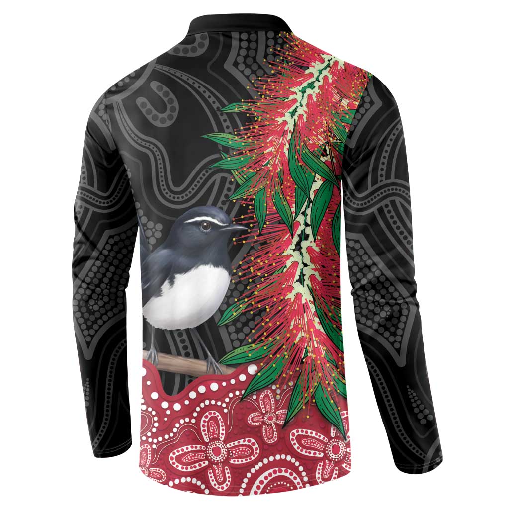 Willie wagtail Australia Button Sweatshirt Aussie Bottlebrushes Aboriginal Art - Aussie Hoodie