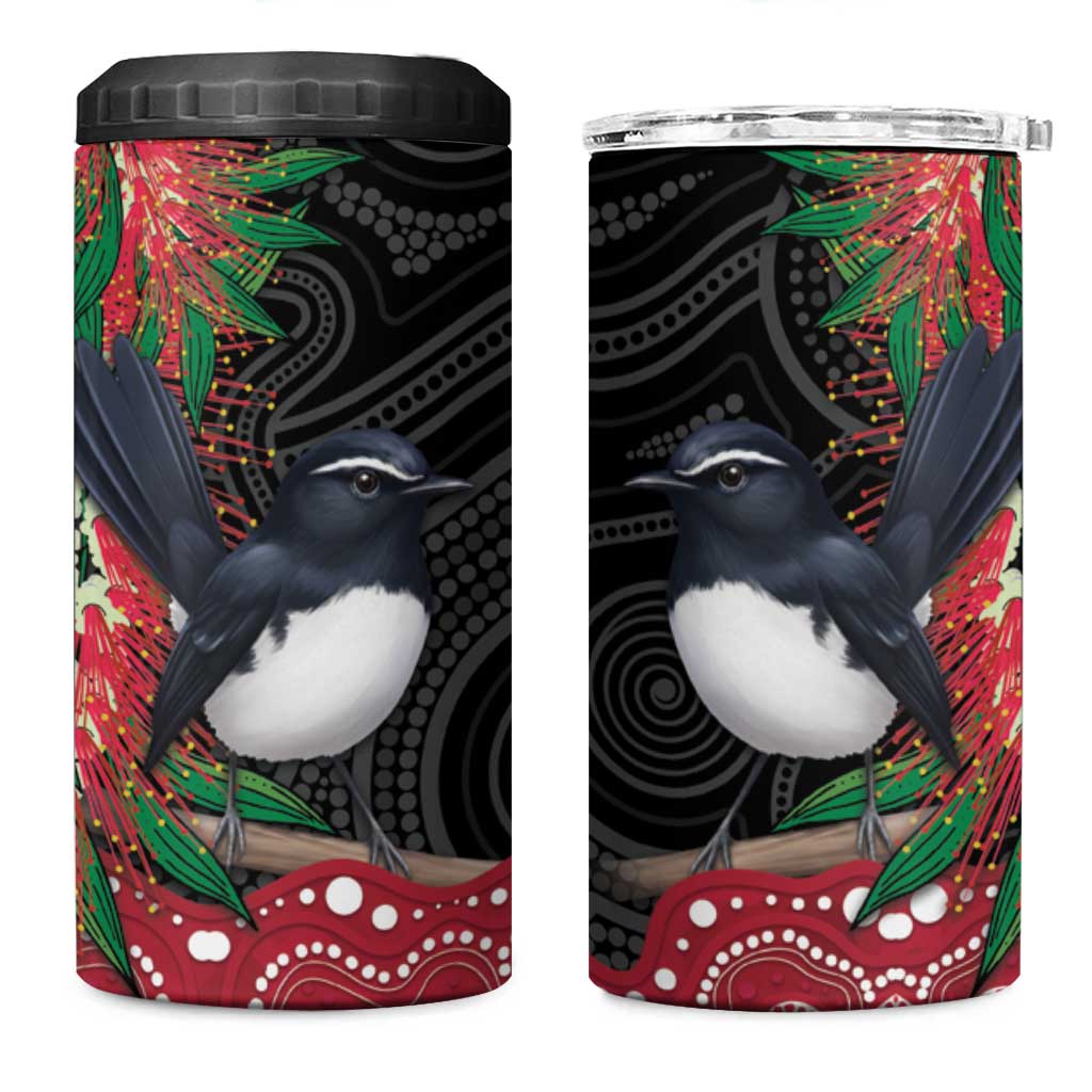 Willie wagtail Australia 4 in 1 Can Cooler Tumbler Aussie Bottlebrushes Aboriginal Art - Aussie Hoodie