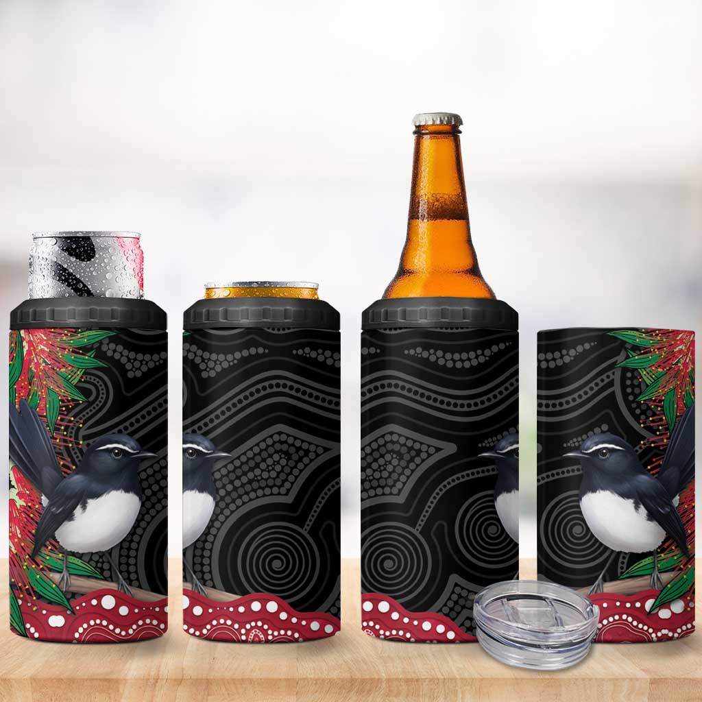 Willie wagtail Australia 4 in 1 Can Cooler Tumbler Aussie Bottlebrushes Aboriginal Art - Aussie Hoodie
