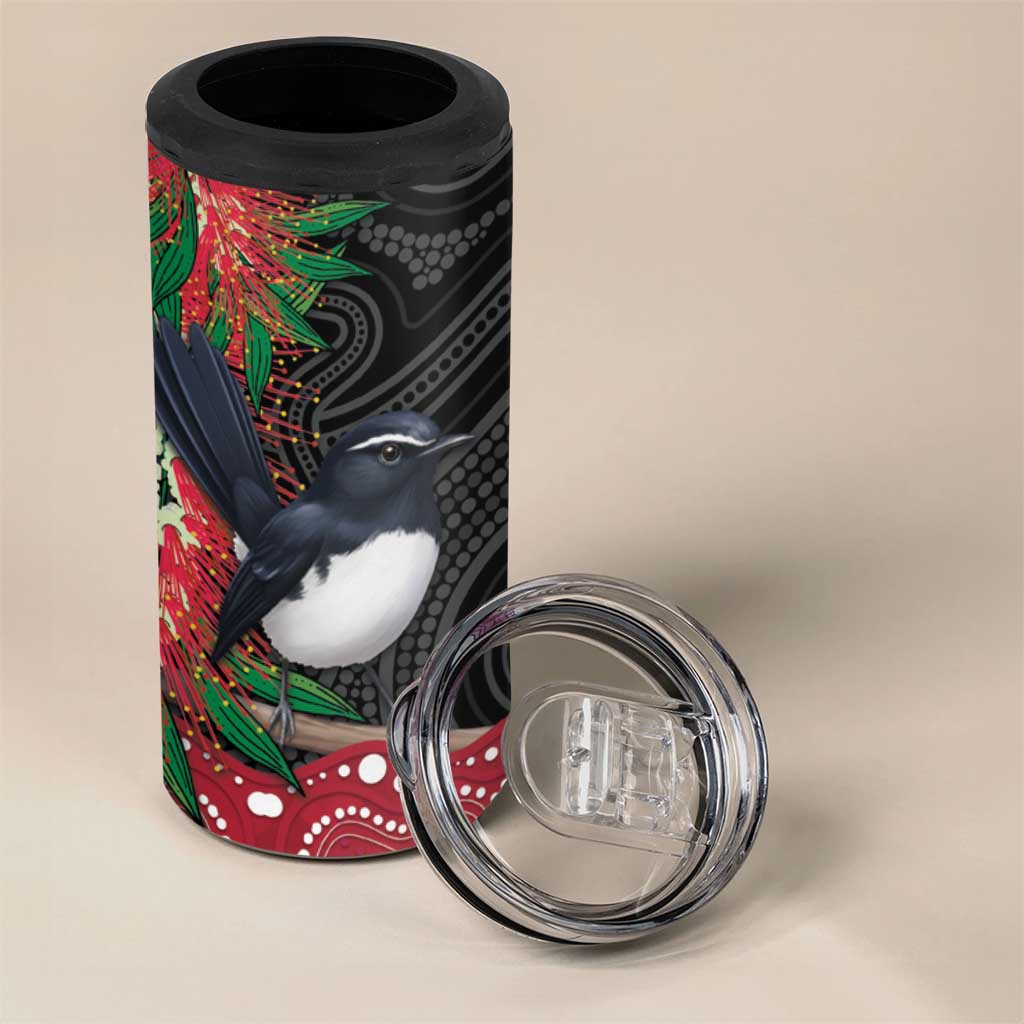 Willie wagtail Australia 4 in 1 Can Cooler Tumbler Aussie Bottlebrushes Aboriginal Art - Aussie Hoodie