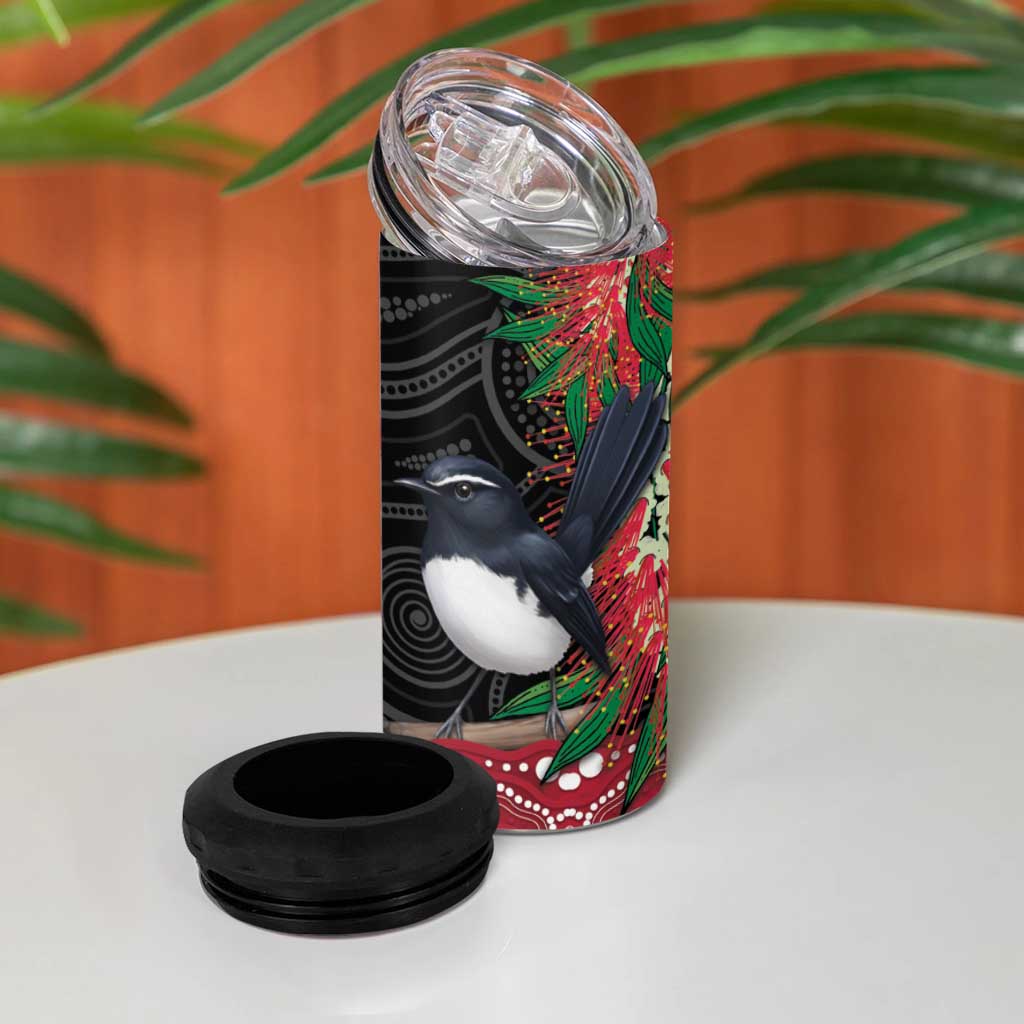 Willie wagtail Australia 4 in 1 Can Cooler Tumbler Aussie Bottlebrushes Aboriginal Art - Aussie Hoodie
