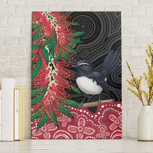 Willie wagtail Australia Canvas Wall Art Aussie Bottlebrushes Aboriginal Art - Aussie Hoodie