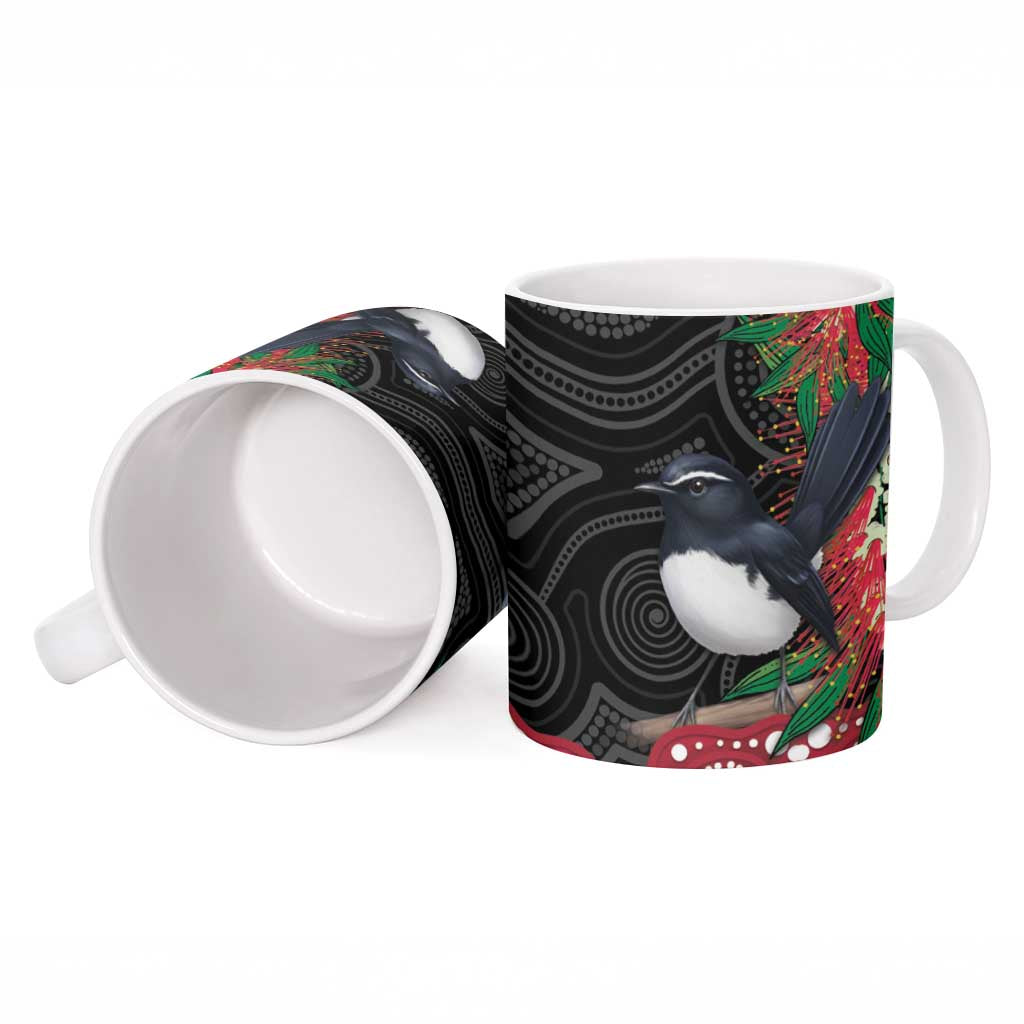 Willie wagtail Australia Ceramic Mug Aussie Bottlebrushes Aboriginal Art - Aussie Hoodie