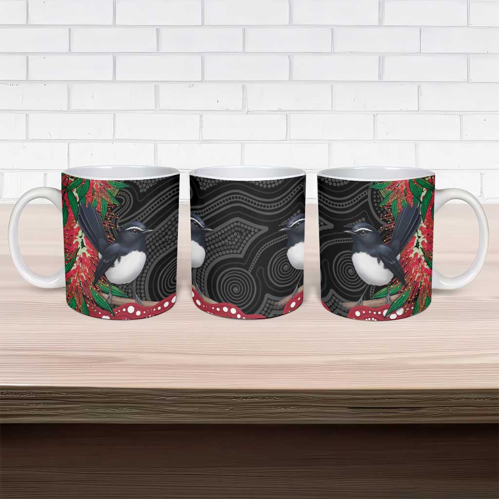 Willie wagtail Australia Ceramic Mug Aussie Bottlebrushes Aboriginal Art - Aussie Hoodie