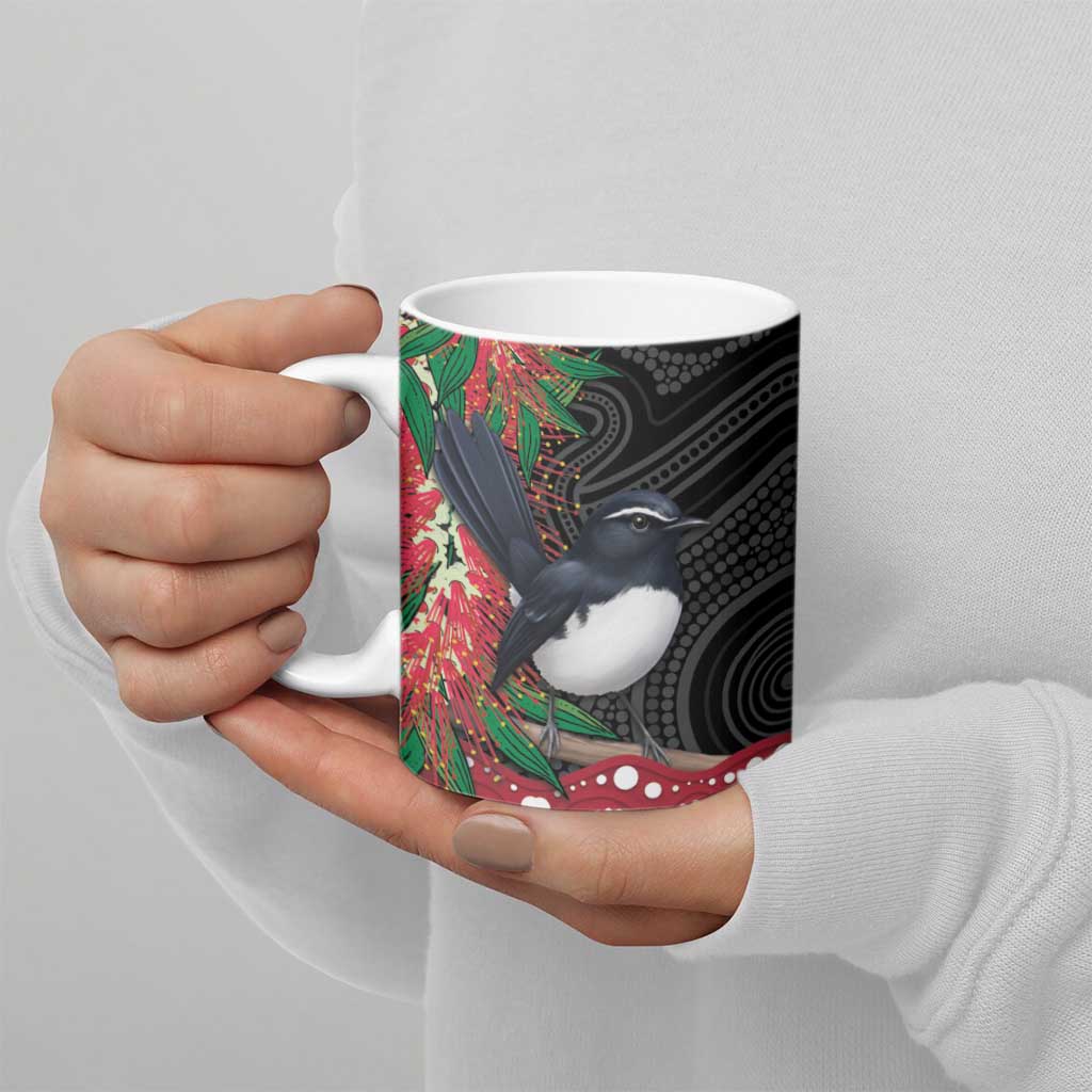 Willie wagtail Australia Ceramic Mug Aussie Bottlebrushes Aboriginal Art - Aussie Hoodie